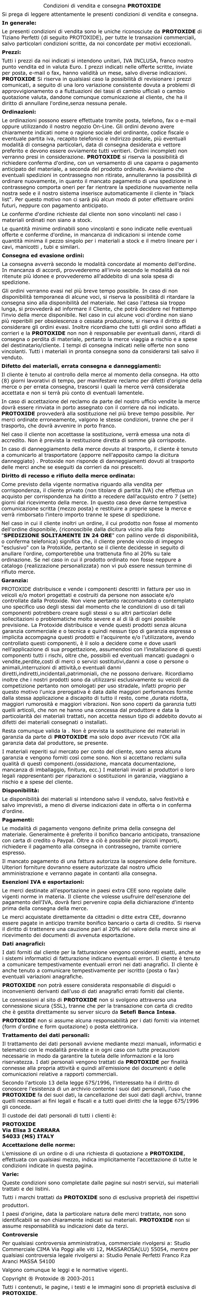 condizioni di vendita protoxide